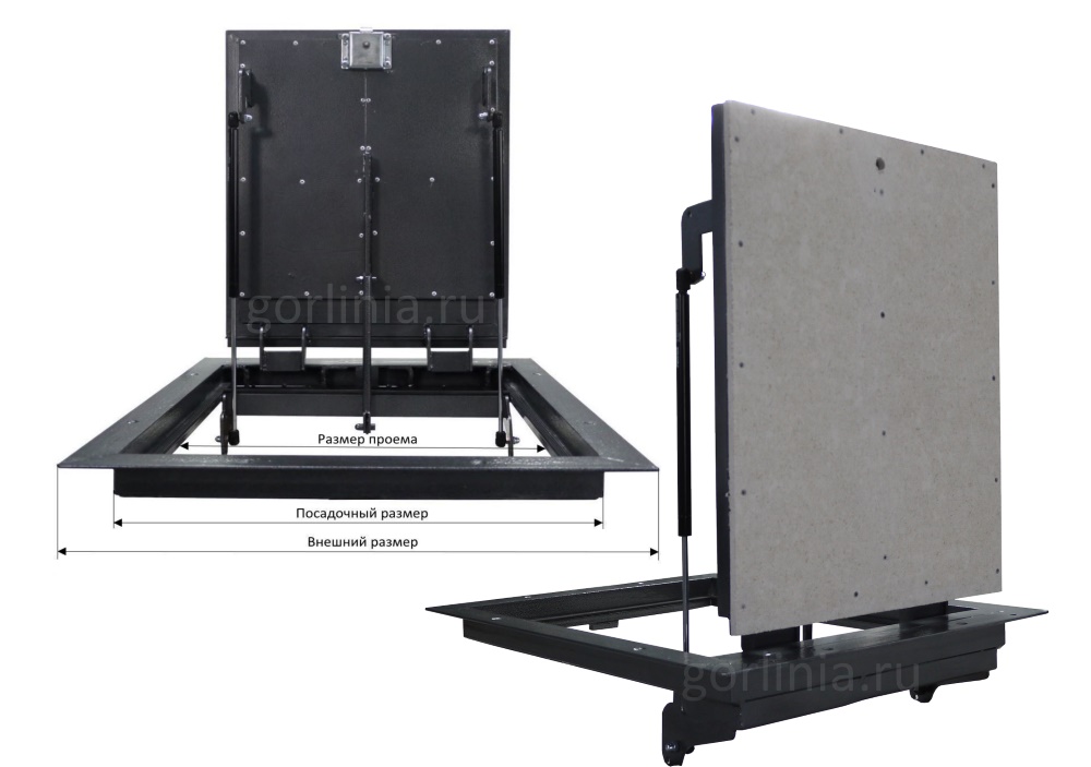 Размерные значения и вид дверцы сверху